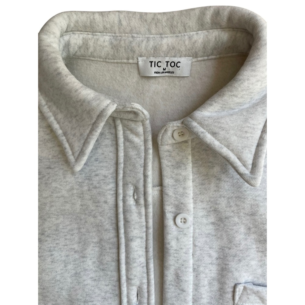 Tic Toc Los Angeles Womens Grey Heather Fleece Button Down Shacket Shirt M - Picture 3 of 6